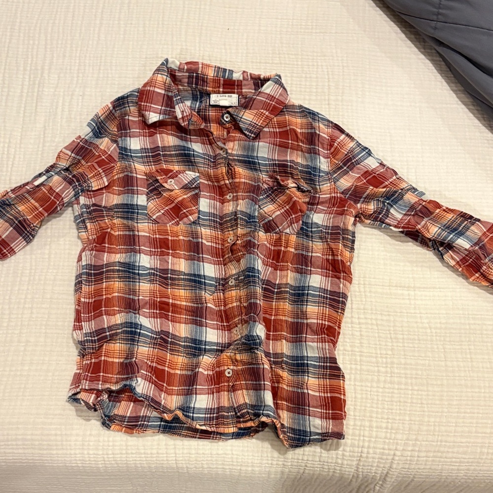 Plaid flannel shirt - Red, orange and Blue